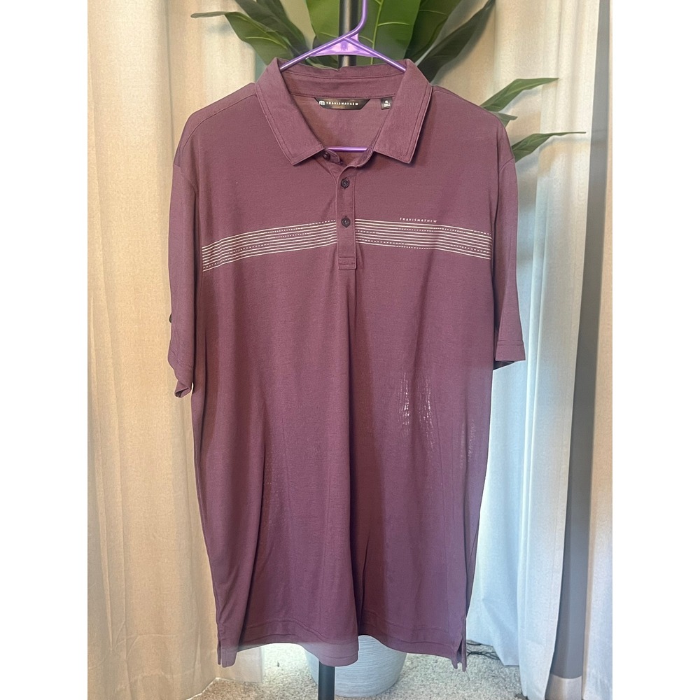 TravisMathew Mens XL Burgundy Heathered Striped Chest Performance Golf Polo